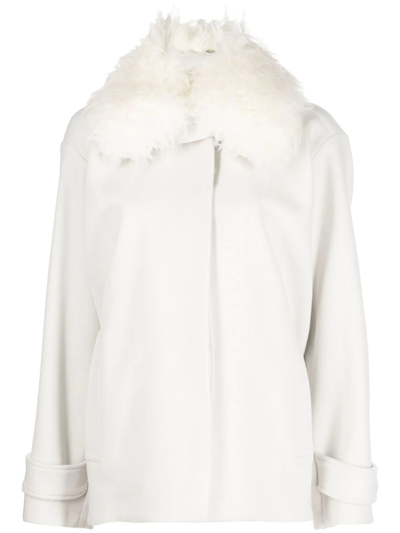 Shop Stella Mccartney Faux-fur Collar Wool Coat In Neutrals