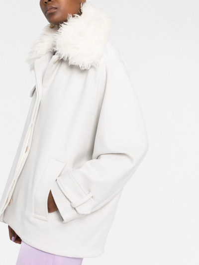 Shop Stella Mccartney Faux-fur Collar Wool Coat In Neutrals