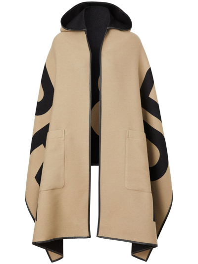 Shop Burberry Jacquard Hooded Cape In Brown