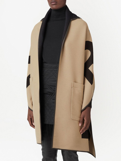 Shop Burberry Jacquard Hooded Cape In Brown
