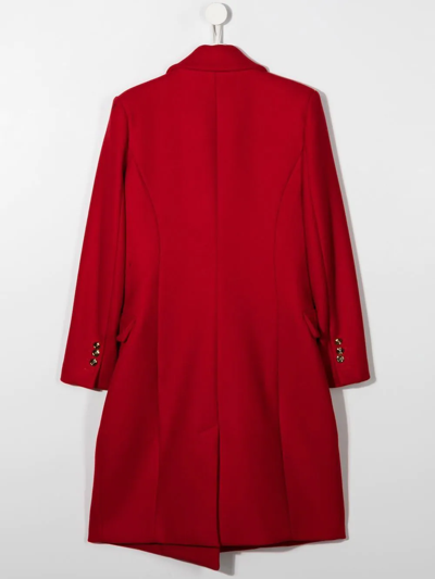 Shop Balmain Double-breasted Midi Coat In Red