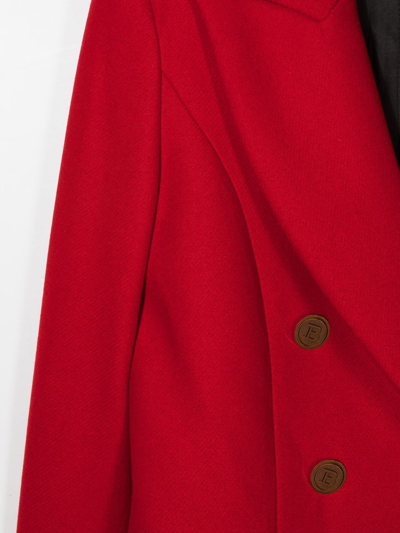 Shop Balmain Double-breasted Midi Coat In Red