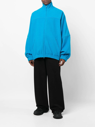 Shop Balenciaga Oversized Fleece Tracksuit Jacket In Blue