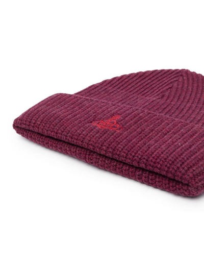 Shop Vivienne Westwood Orb-embroidered Wool Beanie In Pink