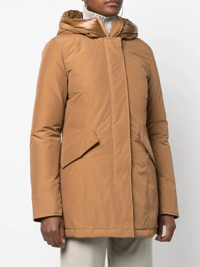 Shop Woolrich Hooded Zipped Parka In Brown