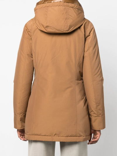 Shop Woolrich Hooded Zipped Parka In Brown