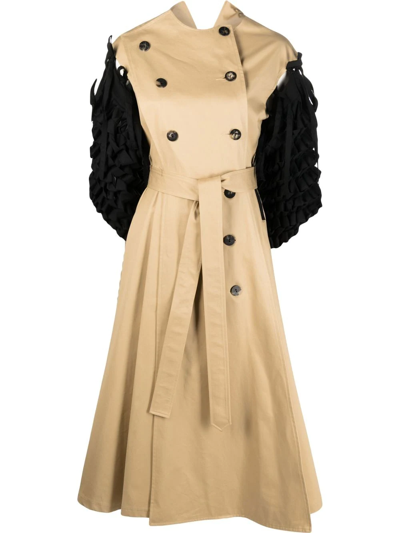Shop A.w.a.k.e. Woven Sleeve-detail Trench Coat In Neutrals