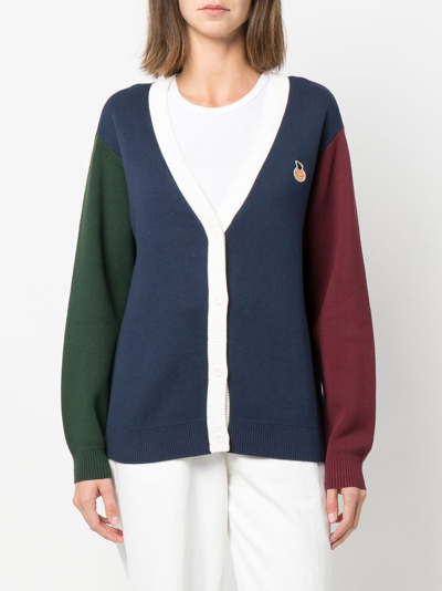 Shop Vans Logo-knit Colour-block Cardigan In Blue