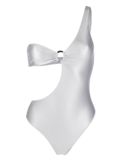Shop Oseree Glow Asymmetric-design Swimsuit In Silver