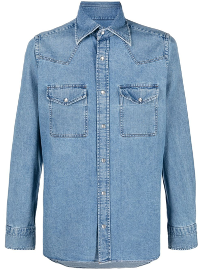 Shop Tom Ford Collared Denim Shirt In Blue
