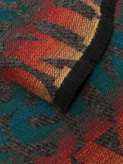Shop Missoni Intarsia-knit Logo Throw In Grey