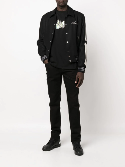 Shop Amiri Bones Appliqué Wool-blend Bomber Jacket In Black