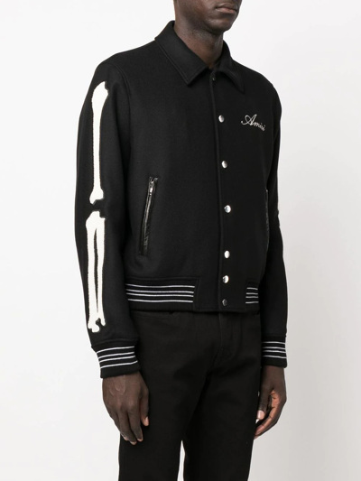 Shop Amiri Bones Appliqué Wool-blend Bomber Jacket In Black