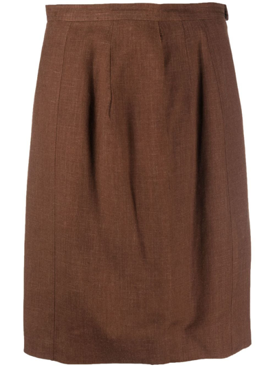 Pre-owned Chanel High-waisted Linen Skirt In Brown