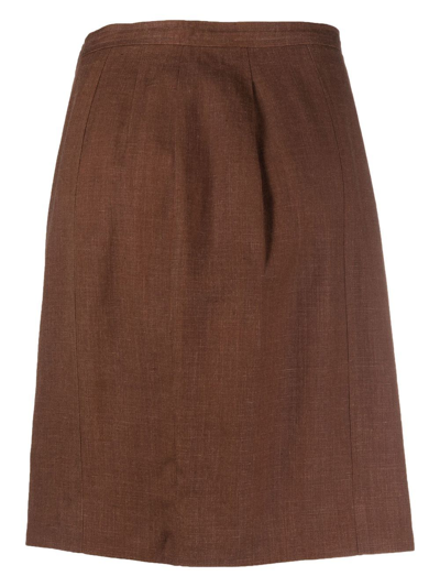 Pre-owned Chanel High-waisted Linen Skirt In Brown