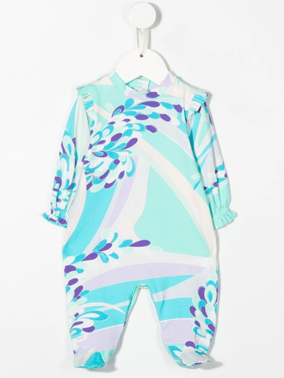 Shop Pucci Junior Abstract-print Ruffled Bodysuit In Blue