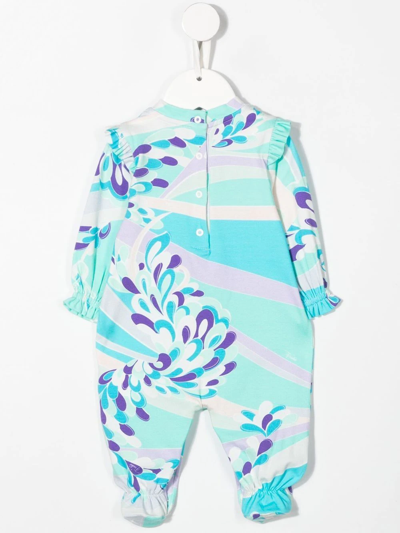 Shop Pucci Junior Abstract-print Ruffled Bodysuit In Blue