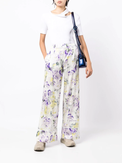 Shop Off-white Floral-print Palazzo Pants In Multicolour