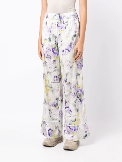 Shop Off-white Floral-print Palazzo Pants In Multicolour