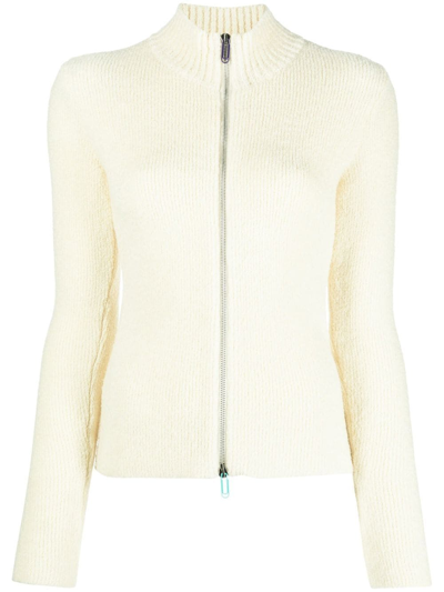 Shop Off-white Knitted Zipped Cardigan In White