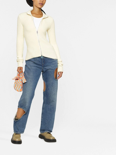 Shop Off-white Knitted Zipped Cardigan In White