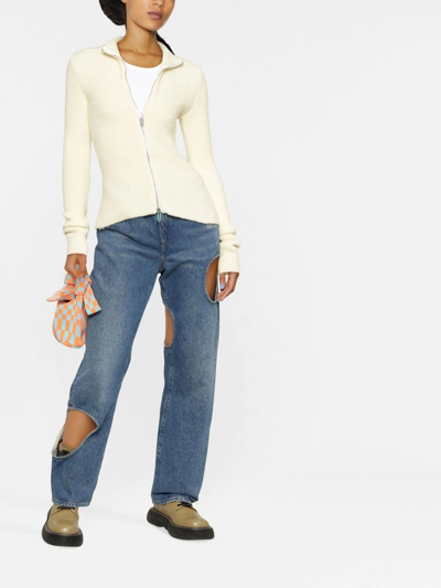 Off-white Knitted Zipped Cardigan In White