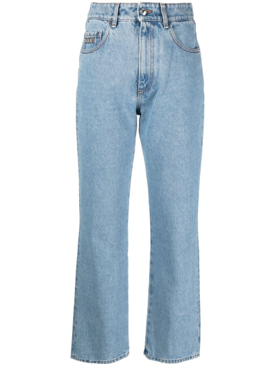 Shop Gcds Cropped Denim Jeans In Blue