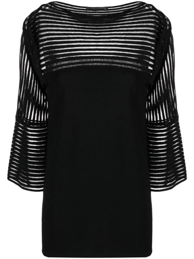 Shop Alberta Ferretti Sheer-striped Knitted Top In Black