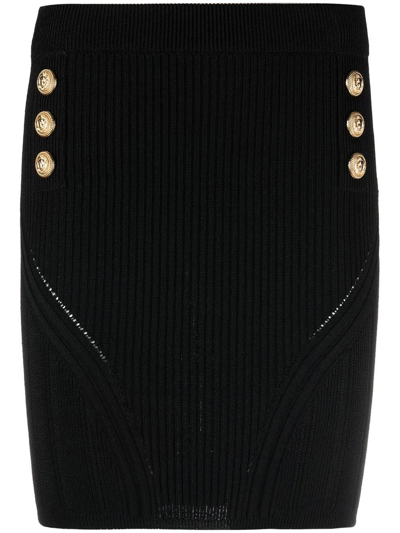 Shop Balmain Ribbed-knit Mini Skirt In Black
