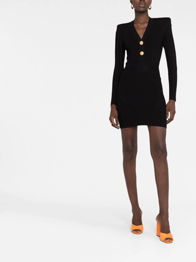 Shop Balmain Ribbed-knit Mini Dress In Black