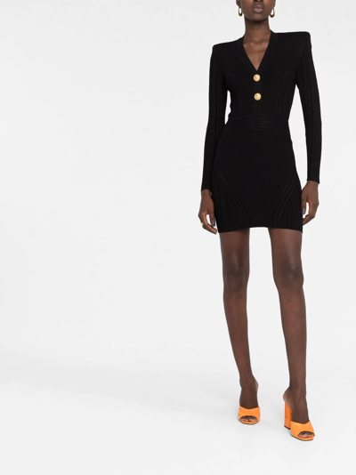 Balmain Short Knit Dress With Gold Buttons In Black