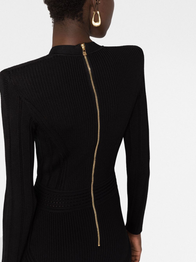 Shop Balmain Ribbed-knit Mini Dress In Black