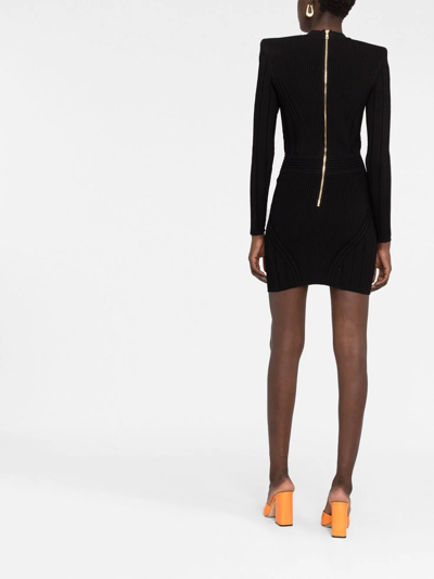 Shop Balmain Ribbed-knit Mini Dress In Black