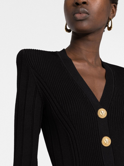 Balmain Short Knit Dress With Gold Buttons In Black