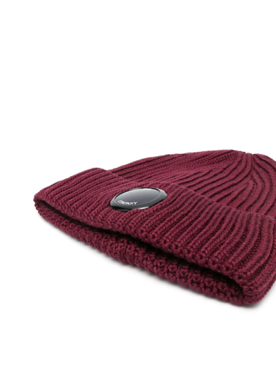 Shop C.p. Company Lens-detail Wool Beanie In Red