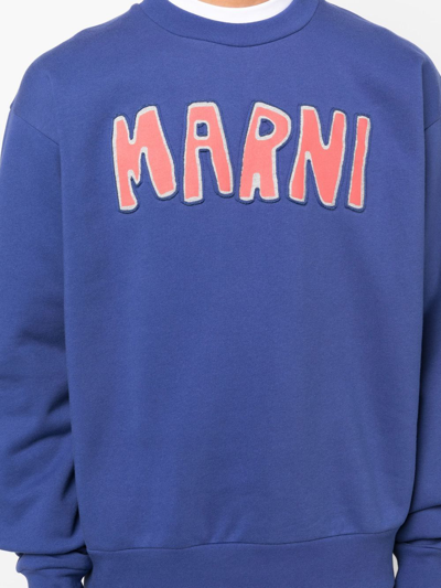 Shop Marni Logo-appliqué Crew-neck Sweatshirt In Blue