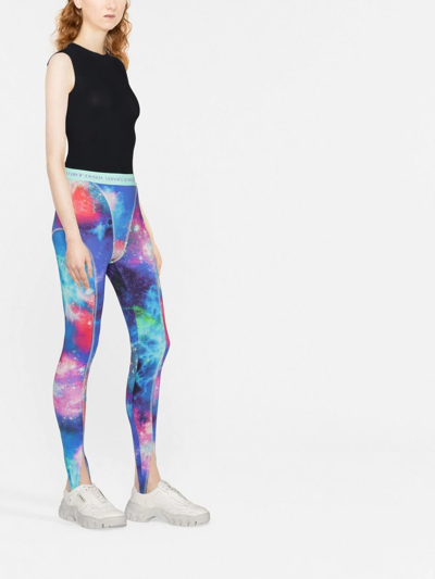 Shop Versace Jeans Couture Galaxy Couture Print Leggings In Blue