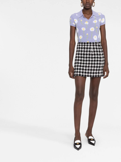 Shop Alessandra Rich Herringbone-pattern Print Mini Skirt In White