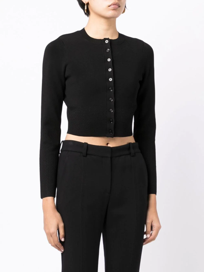 Shop Victoria Beckham Cropped Pointelle-detail Cardigan In Black