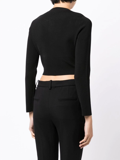 Shop Victoria Beckham Cropped Pointelle-detail Cardigan In Black