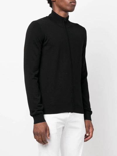 Hugo Boss Zipped Virgin-wool Jumper In Black