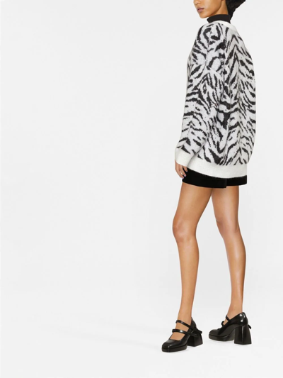 Shop Alessandra Rich Zebra-print Knit Cardigan In White