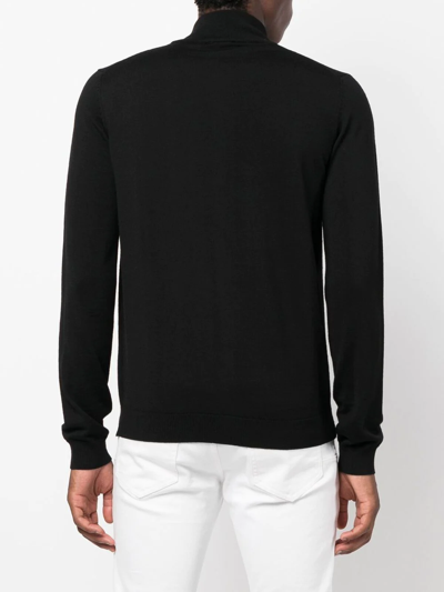 Hugo Boss Zipped Virgin-wool Jumper In Black