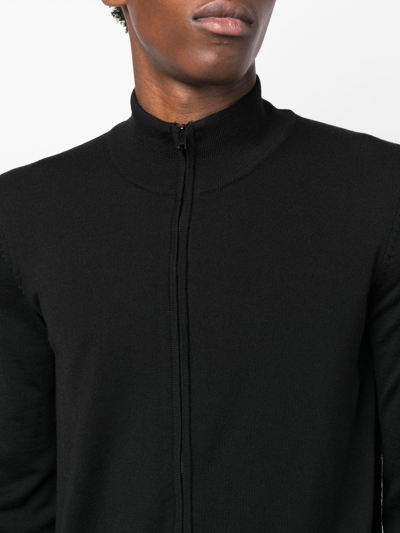 Hugo Boss Zipped Virgin-wool Jumper In Black