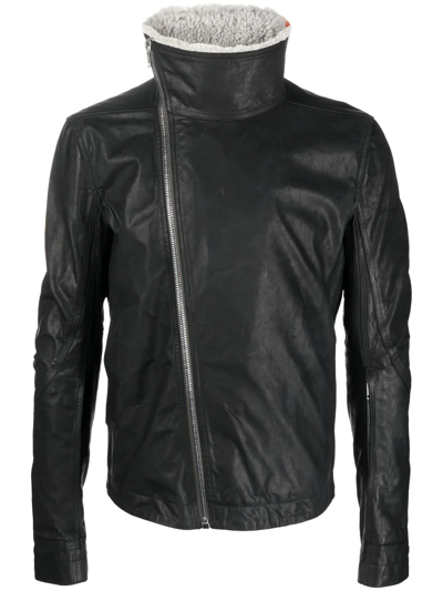 Shop Rick Owens Asymmetric Leather Jacket In Black