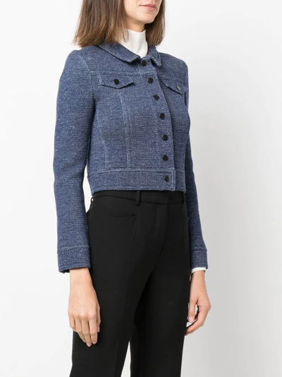 Shop Charlott Cropped Button-up Wool Jacket In Blue