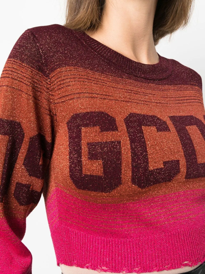 Shop Gcds Logo-print Striped Jumper In Pink