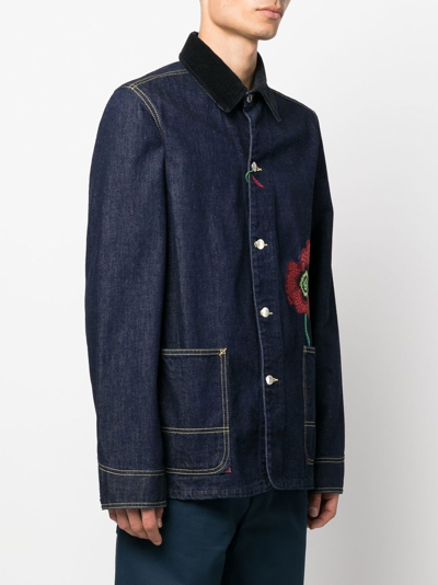 Kenzo Embroidered-flower Detail Denim Jacket In Ink