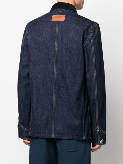 Kenzo Embroidered-flower Detail Denim Jacket In Ink