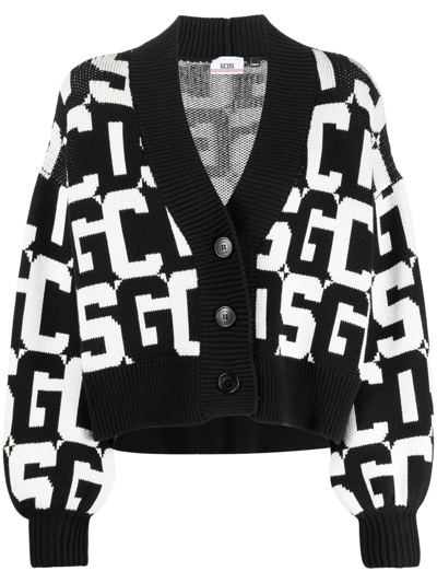 Shop Gcds Monogram-print Cardigan In Black